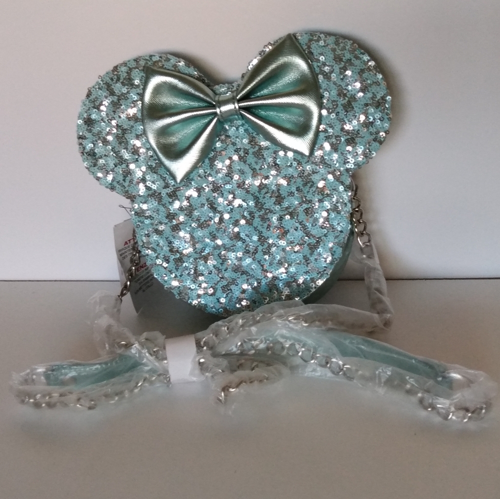 Disney Parks Arendelle Aqua Minnie Mouse Loungefly Crossbody Bag New